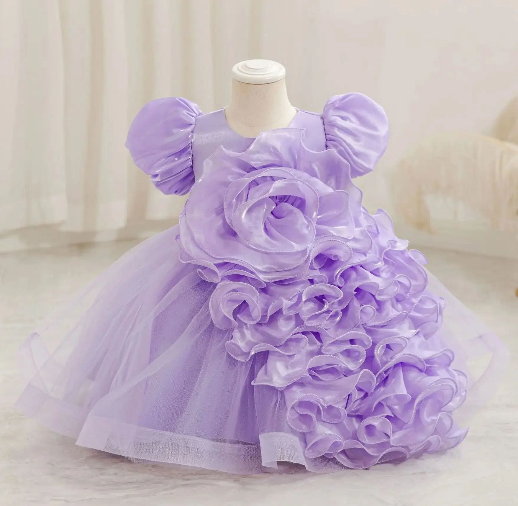

Girl Princess Dress with 3D Flower Girls' Birthday Party Dresses Puffy Ball Gown Kid Girls Clothes