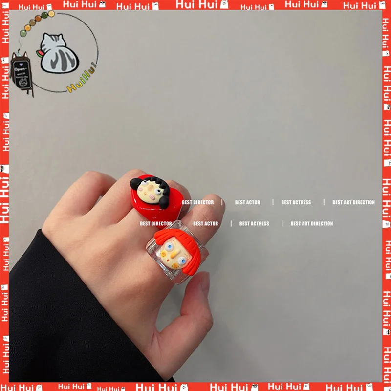 Popular Ring For Girls Colorful Love Resin Cute Geometric Rings Japanese Fashionable Cartoon Beautiful Womens Daily Life Jewelry