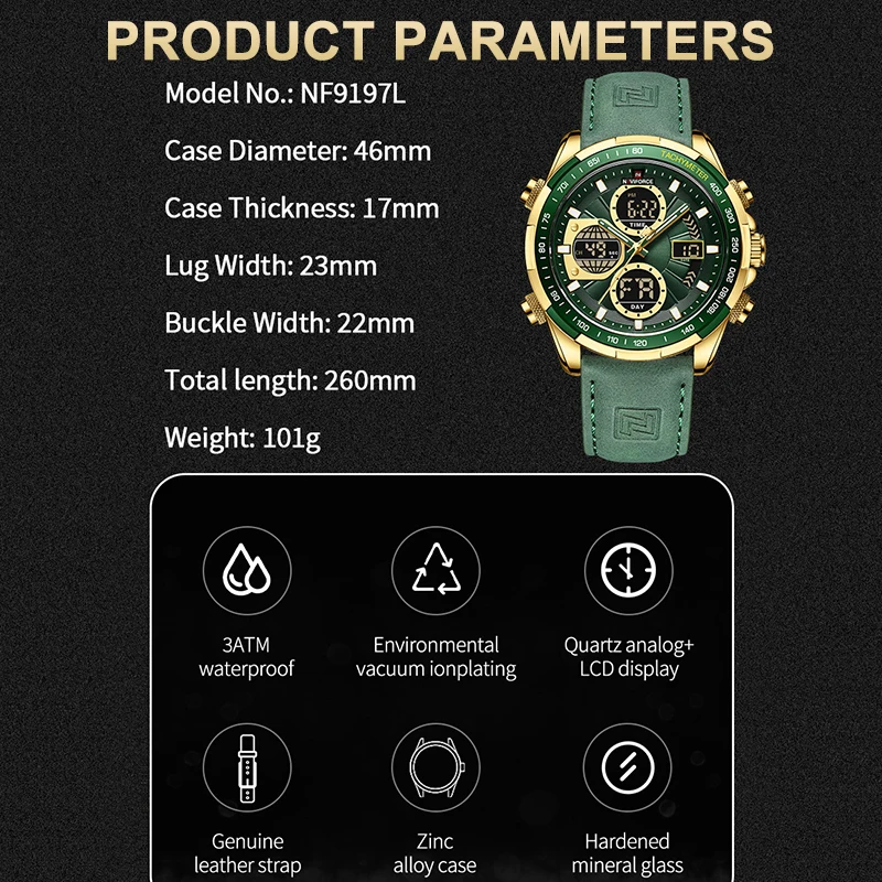 Imagem -04 - Naviforce Relógios para Homens de Couro Militar do Esporte à Prova Impermeável Água Relógio Quartzo Relógio de Pulso Cronógrafo Masculino Novo