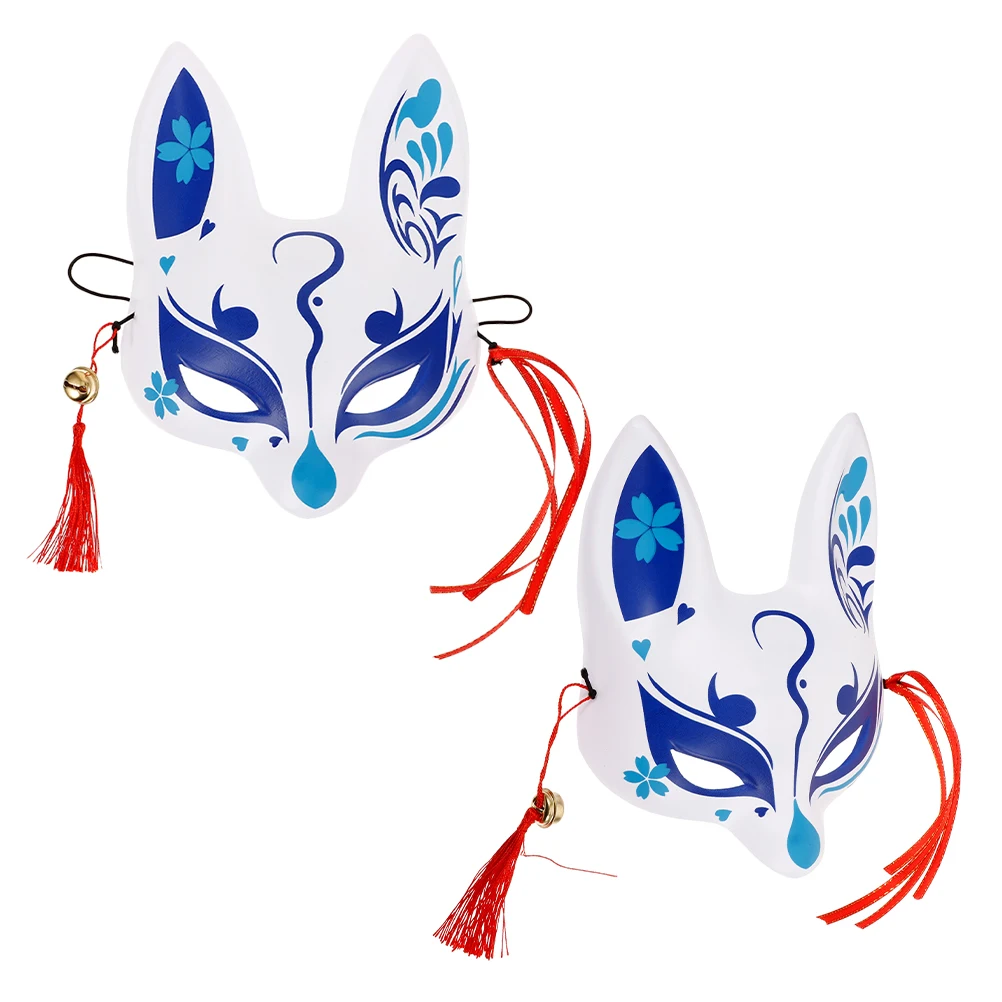 

2pcs Japanese Fox Half Pvc Cherry Blossom Fox Cosplay Animal Face Mask Party Costume Women Masquerade Halloween