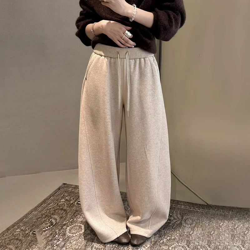 Winter Thicken Warm Hip Hop Sweatpants Women American Retro Wide Leg Trousers Y2K Streetwear High Quality Casual Pants Woman