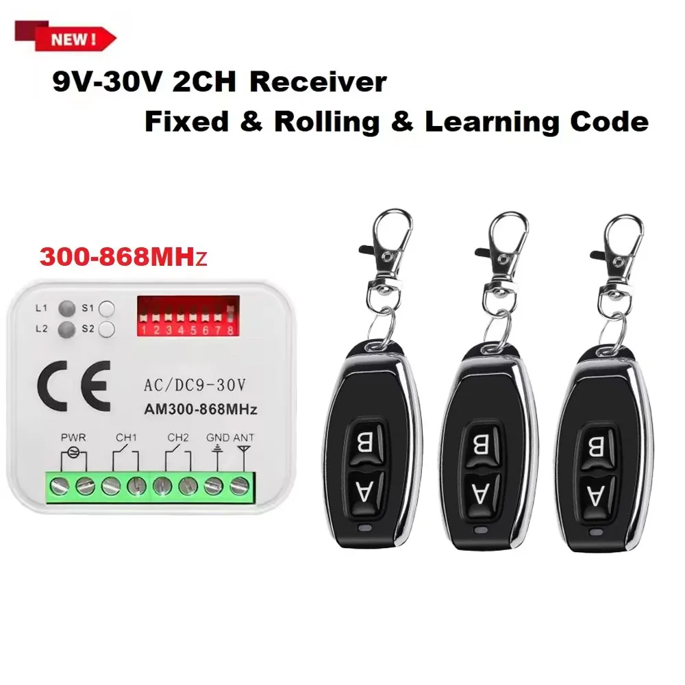 

RX MULTI Receiver Controller AC/DC 9V-30V 2CH 300MHz to 868MHz 433MHz Garage Door Opener / Gate Remote Control Receiver Switch