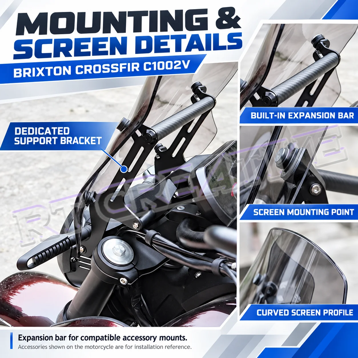 Thickened front windshield/air deflector, compatible with Brixton Crossfire C1002V and MBP C1002V