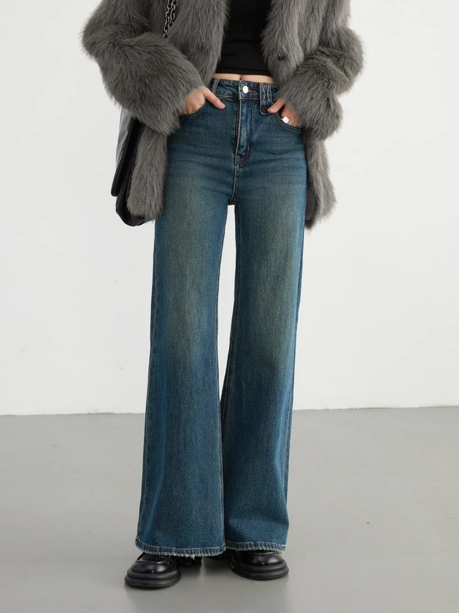 CHIC VEN-Jean évasé taille haute pour femme, pantalon en denim, pantalon en fer à cheval, micro élastique, automne, hiver, nouveau, 2023