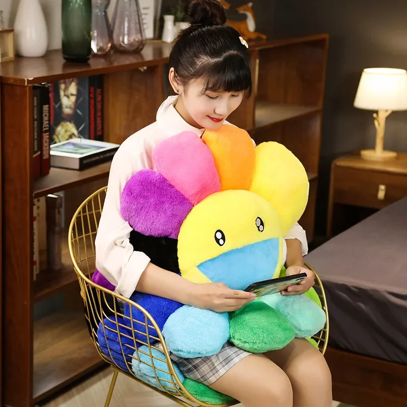 Almohada de girasol de 40cm, Japa, Margarita arcoíris, flor, juguete de peluche, alfombra para juegos de suelo para bebés y niños, cojín para asiento, sofá, decoración para el hogar y el coche