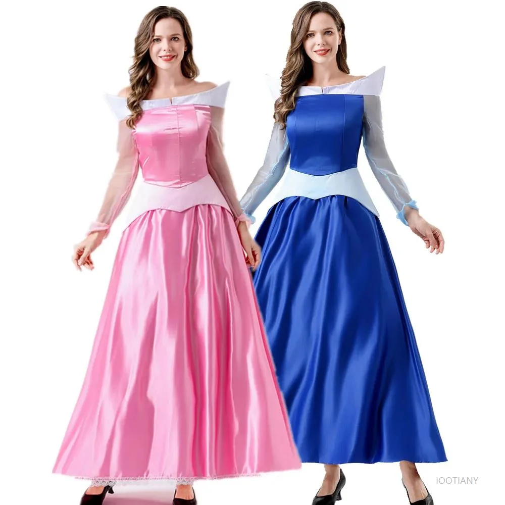 

Halloween Classic Fairy Tale Short-sleeved Aurora Sleeping Beauty Princess Pink Blue Dress Cosplay Costume Stage Performances