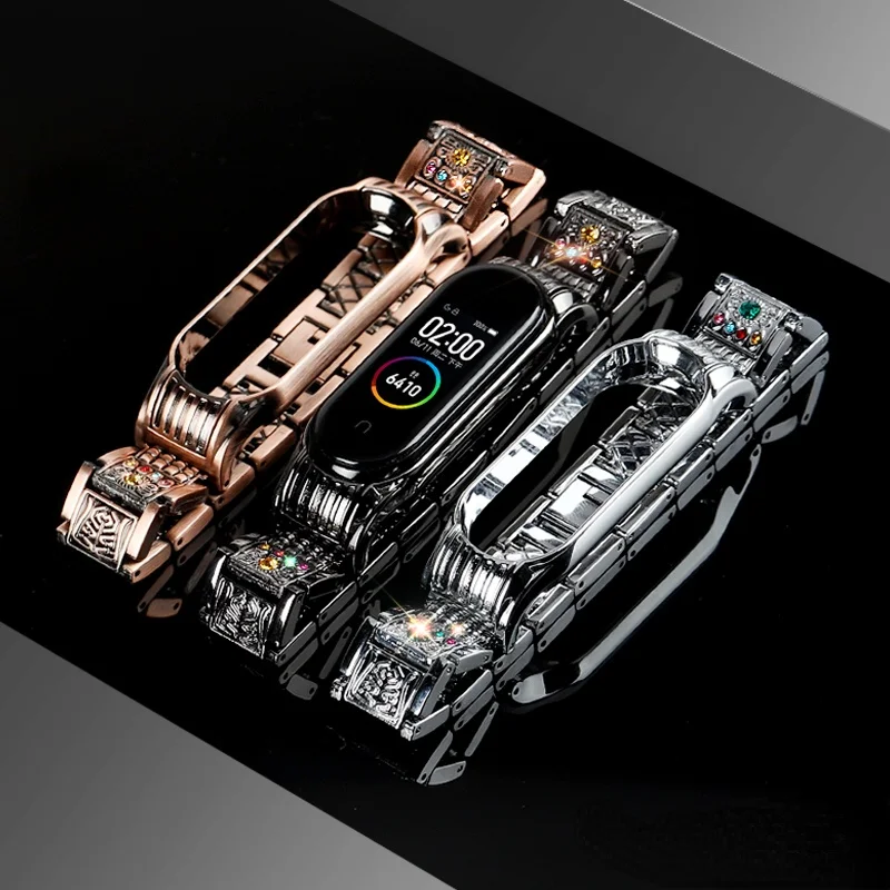 สายโซ่โลหะสำหรับ Xiaomi Mi band 6 5 4 3สมาร์ทวอทช์สแตนเลสสายรัดข้อมือสำหรับ Xiaomi Mi band 4 3เข็มขัด Correa