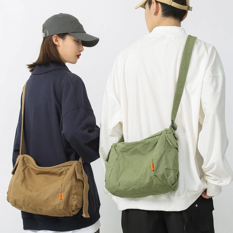 Japanese 2024 New Single Shoulder Bag Minimalist Canvas Crossbody Bag Instagram Brand Shoulder Bag Student Postman Bag