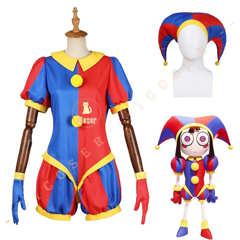 

Pomni Cosplay Costume Anime The Amazing Digital Circus Cartoon Uniform Hat Gloves Halloween Party for Women Men Kids Costumes