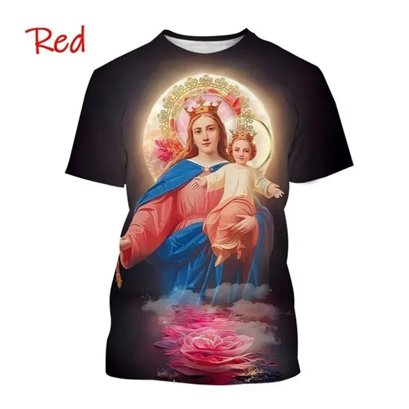 3D Printed Virgin Mary T-Shirt For Men Christianity Pattern Tees Summer Harajuku Loose Round Neck Tops Short Sleeves T Shirts