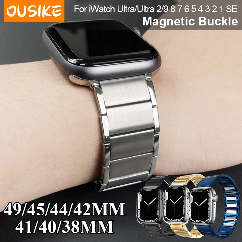 

Ремешок магнитный для Apple Watch Band 44 мм 45 мм 41 мм Ultra2 49 мм, браслет из нержавеющей стали для Iwatch Series Ultra 9 8 7 6 5 4 Se 40 мм
