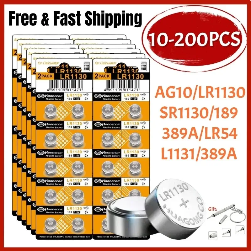 

Новый 10-200 шт. AG10 LR1130 батарейки-таблетки 389A LR54 L1131 SR1130 1,55 В аккумулятор большой емкости для часов калькуляторы