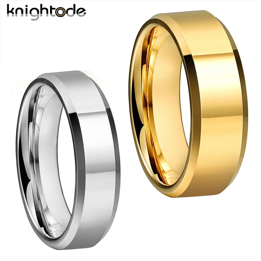 

6/8mm High Quality Gold Color Wedding Band Men Women Tungsten Carbide Engagement Rings Beveled Edges Flat Polishing Comfort Fit