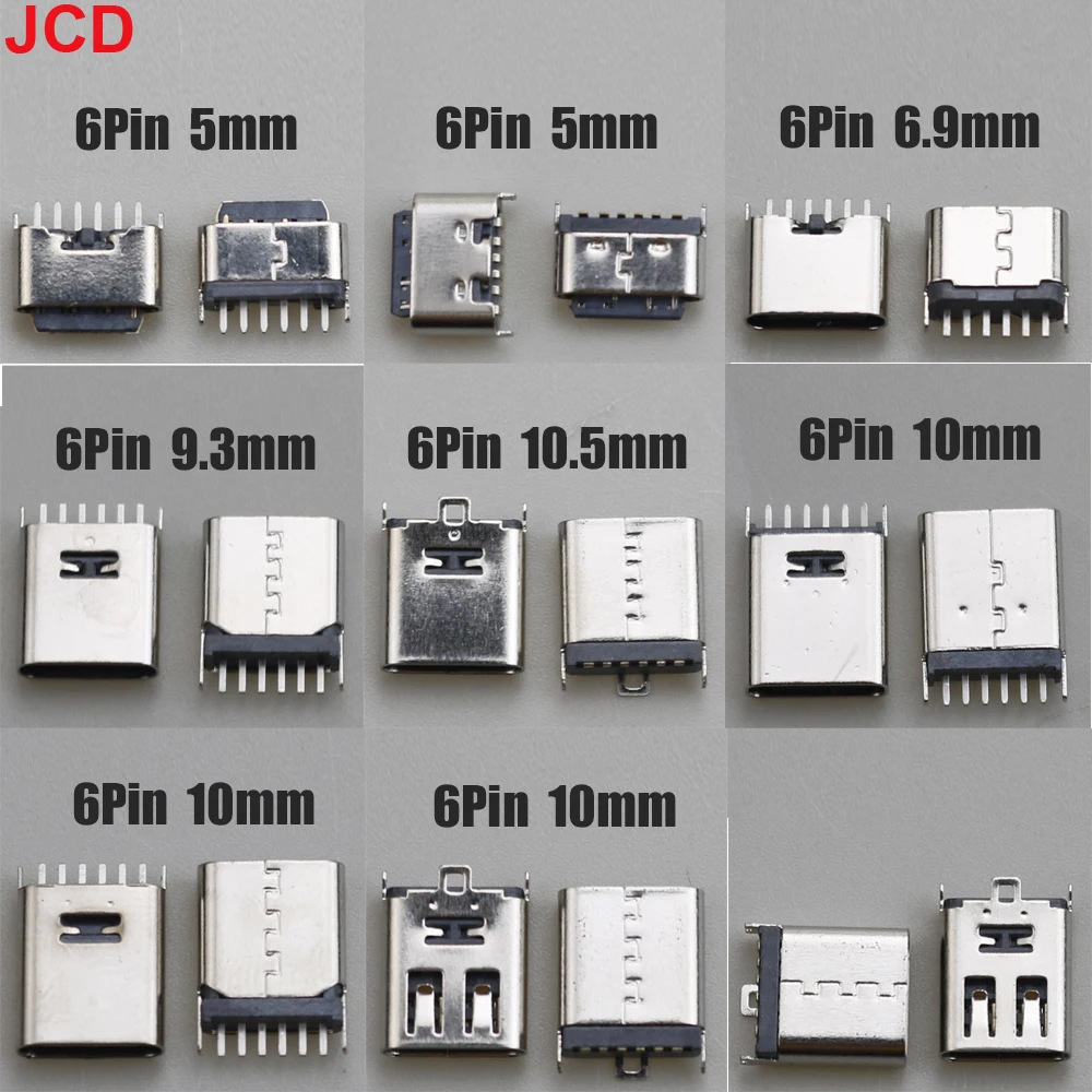 

JCD 2pcs TYPE-C Female Seat 6P Vertical Plug/sticker 5.0/6.9/9.3/10.0/10.5MM Harpoon Vertical Patch/direct Insertion