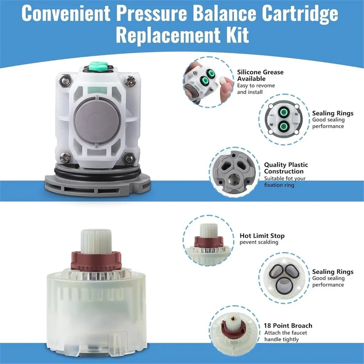 Multi-use Gear Pressure Balancing Unit for M952100-0070a and Pressure Balance Cartridge,for Bath Tub and Shower