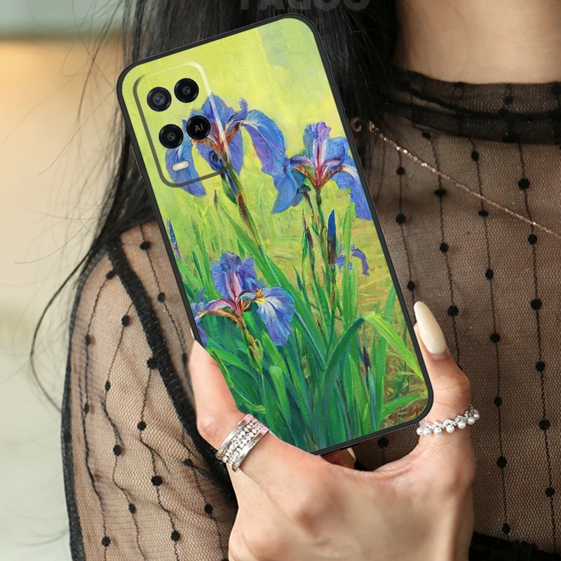 Vernice lilla Irises per OPPO A54 A74 A94 A96 A76 A16 A98 A78 A58 A15 A17 A77 A5 A9 A52 A72 A53S A54S A57S Case