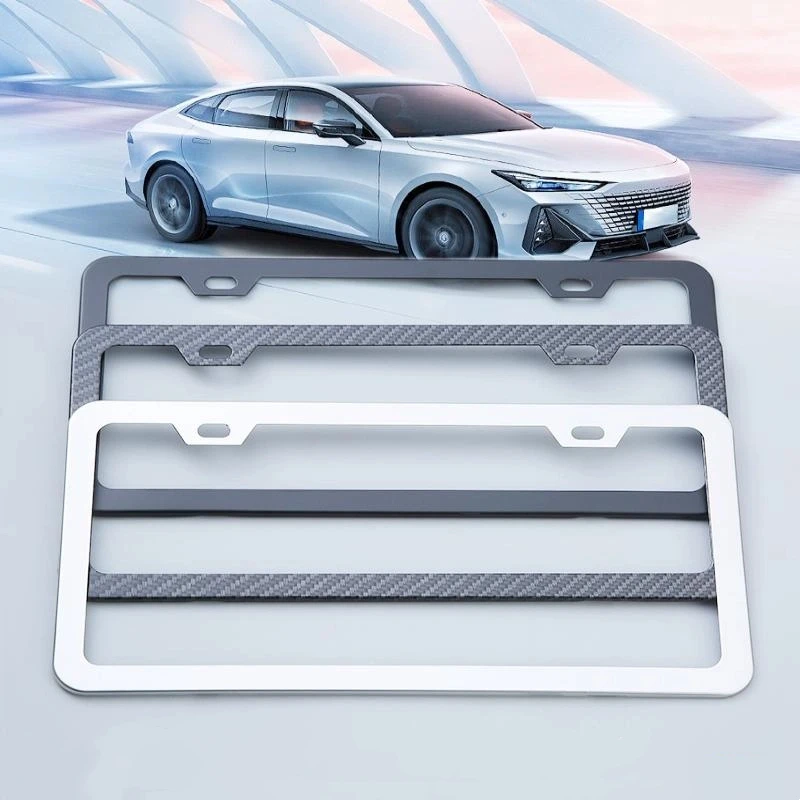 

1/2Pcs 2 Hole Car License Plate Frame Rustproof Universal License Plate Cover Black Stainless Steel Car Frame Plate Front Rear