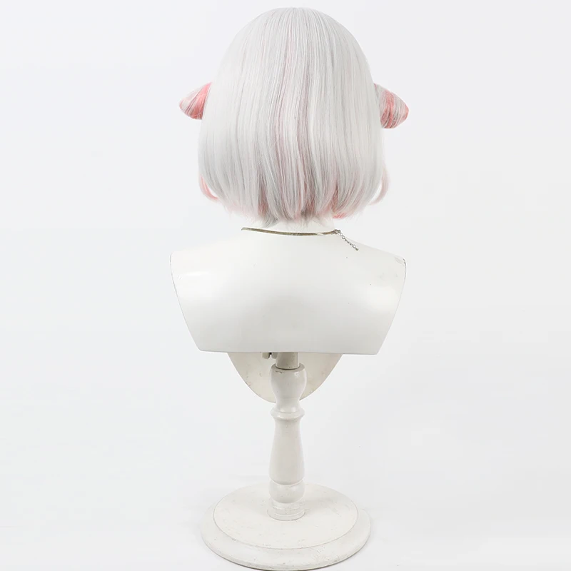 Suou Patra Cosplay Wig Vtuber Gray Pink Short Heat Resistant Synthetic Hair Halloween Role Play Party Carnival + Free Wig Cap - view 5