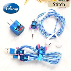 Autocollant enrouleur de chargeur Disney Stitch pour iPhone, tête de ligne de données, sauna, câble de téléphone, stockage USB, cadeau Kawaii, figure d'anime