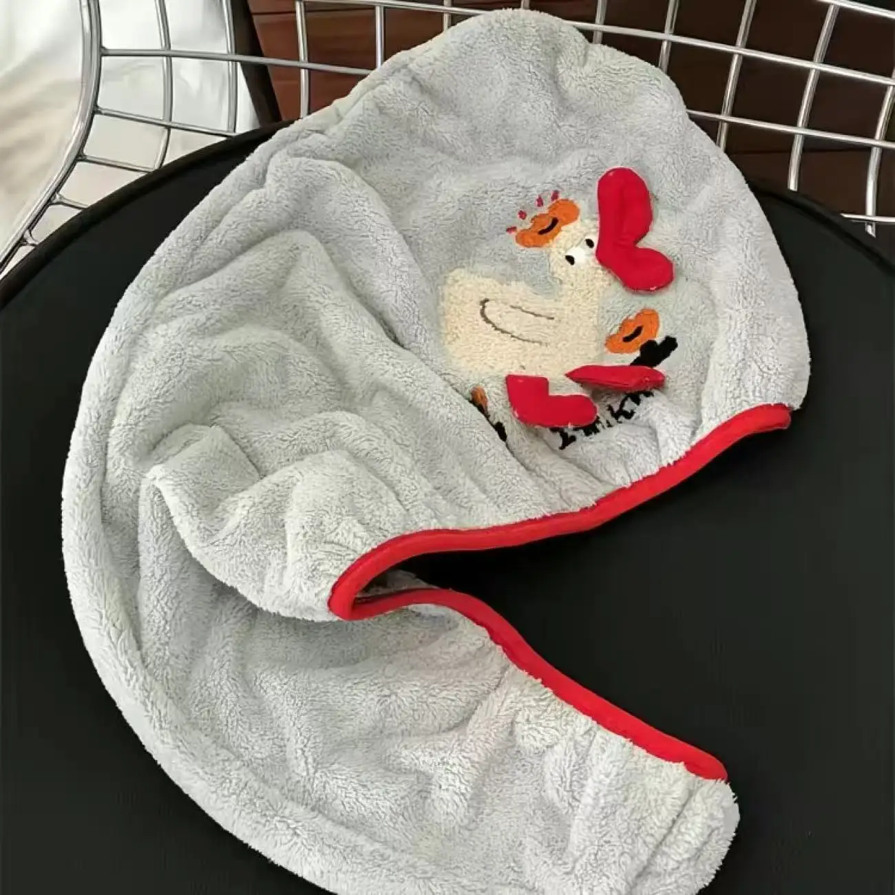 Cute Cartoon Duck Embroidered Thick Coral Fleece Hair Drying Cap Super Absorbent Quick Dry Hair Wrap for Student Dorm