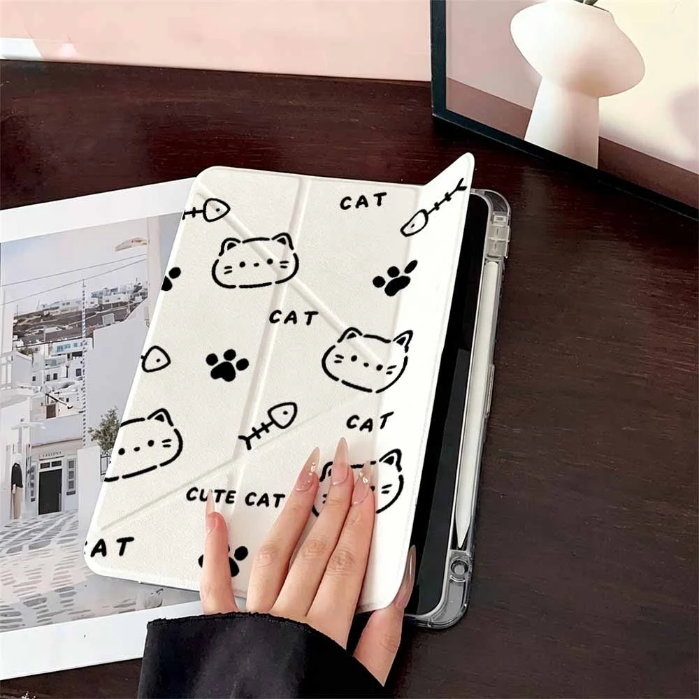 Cute Cat Fish Bone For Samsung Galaxy Tab A8 A9 A11 S6 S7 S8 S9 S10 FE Plus Lite Protective With Pen Slot Tablet Case