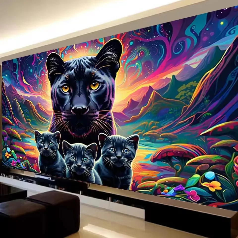 

Psychedelic landscape Diamond Painting Black Leopard Cross Stitch Kits Embroidery Mosaic Art for Adults Gift, New 2025
