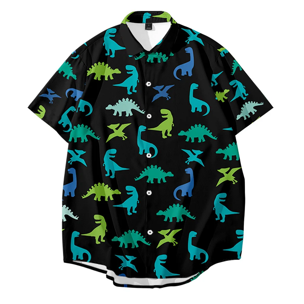 

Loose Fitting and Fashionable Men's Dinosaur Printed Short Sleeved 3D Printed Shirt Summer Casual Hawaiian Beach Top Shirt