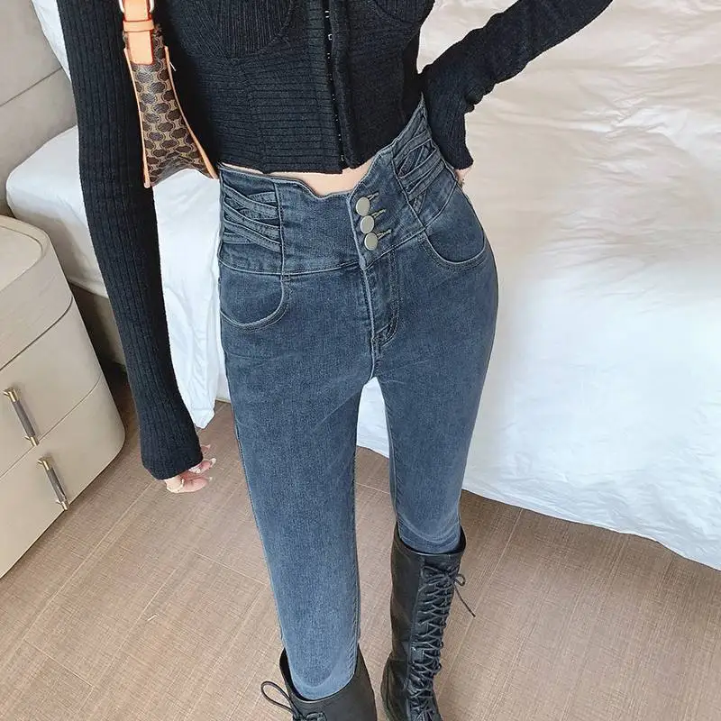 High Waist Slim Fit Denim Jeans Women's Spring Autumn Tight Bootcut Elastic Pants Cotton Stretchy Trousers Stylish Booty Lift