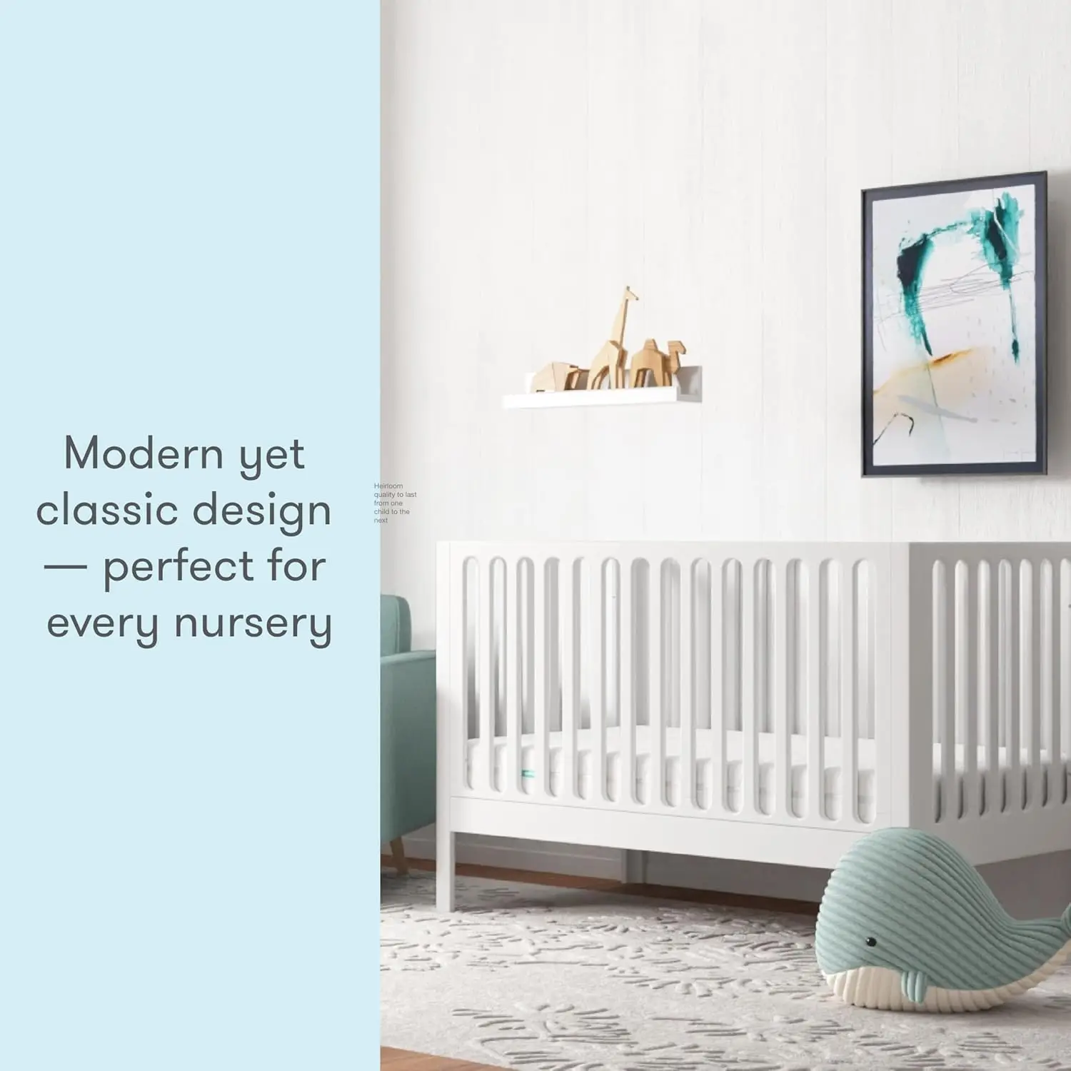 Standard Crib, Solid Beech Wood in White Color, 3-in-1 Convertible Crib with Toddler Bed Conversion Kit