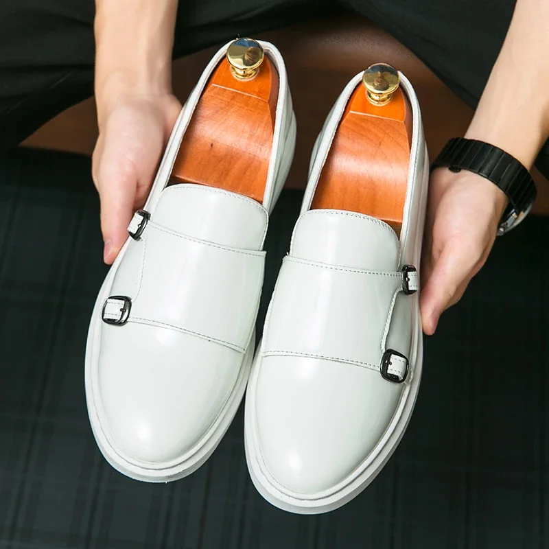 

Luxury Men's Shoes White Black Slip on Monk Strap Leisure Shoes Man Loafers Male Comfortable Sneakers Shoes for Men