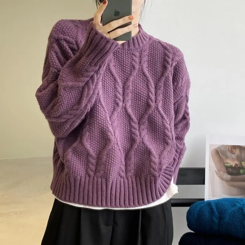 O-neck Sweaters Women 5-colors Vintage Thick Knitted Pullovers Winter Harajuku Simple Chic Fashion All-match Loose Sueters Mujer