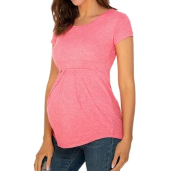 Summer Maternity Tops Women Pregnancy Short Sleeve T-Shirts Casual Tees for Pregnant Elegant Ladies Folds T-Shirt Women Clothes
