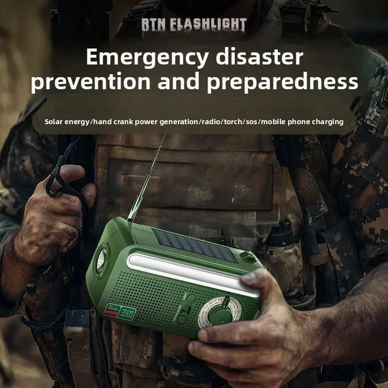 German Multi-Function Emergency Device: Hand-Crank Generator Radio with Solar Charging, Strong Light Flashlight for Disaster Rel