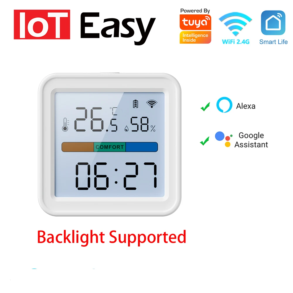 Tuya 와이파이 온도 및 습도 센서 습도계 온도계 스마트 홈 백라이트 스마트라이프 Alexa Google Assistant 지원