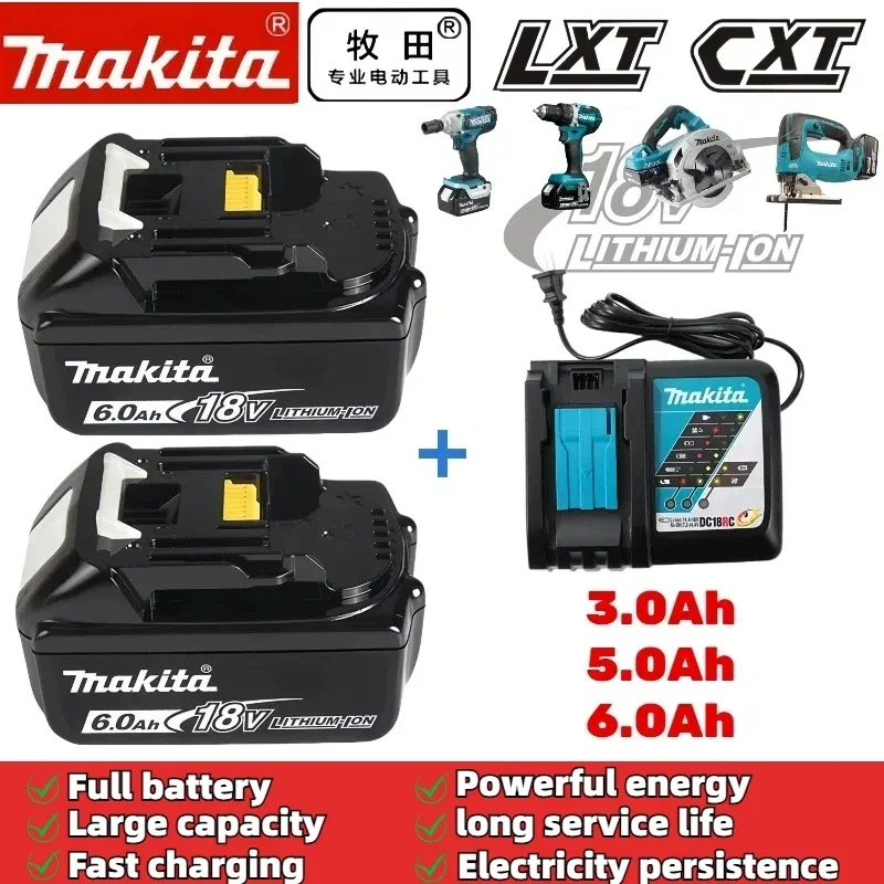 Makita 18V 6.0Ah Rechargeable Li-ion Battery For Makita Power Tool 18V Batteries BL1840 BL1850 BL1830 BL1860B LXT 400 + Charger