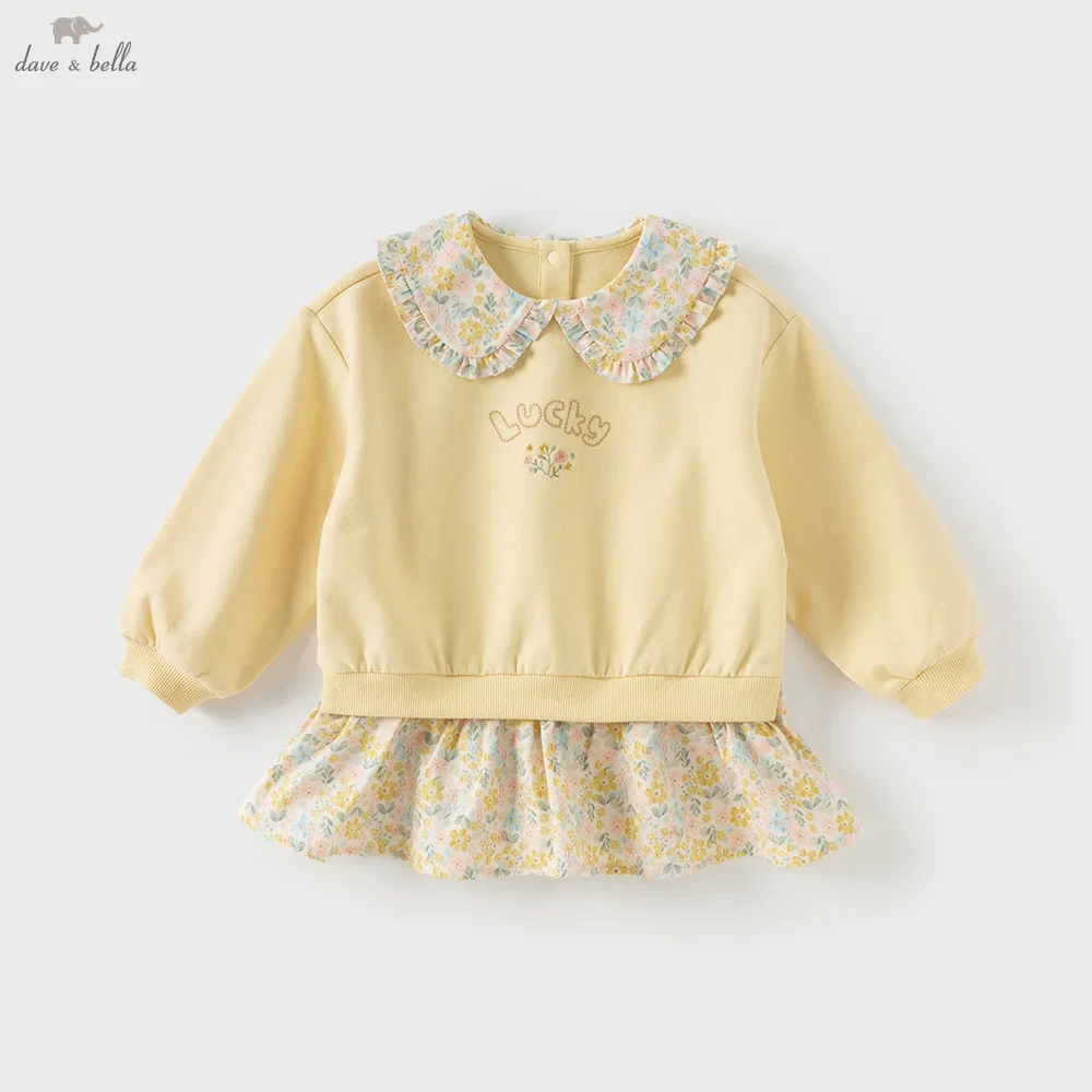 Dave Bella Autumn Children's Hoodie Girls' Floral Sweatshit Sweet Cute Baby Girl Long Sleeved  Elegant Clothes Party DB3252684
