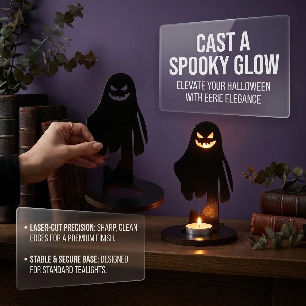 Creative Wooden Shadow Candle Holder Black Cat Scarecrow Halloween Candle Stand Bat Ghost Tealight Holder Halloween Party Gift