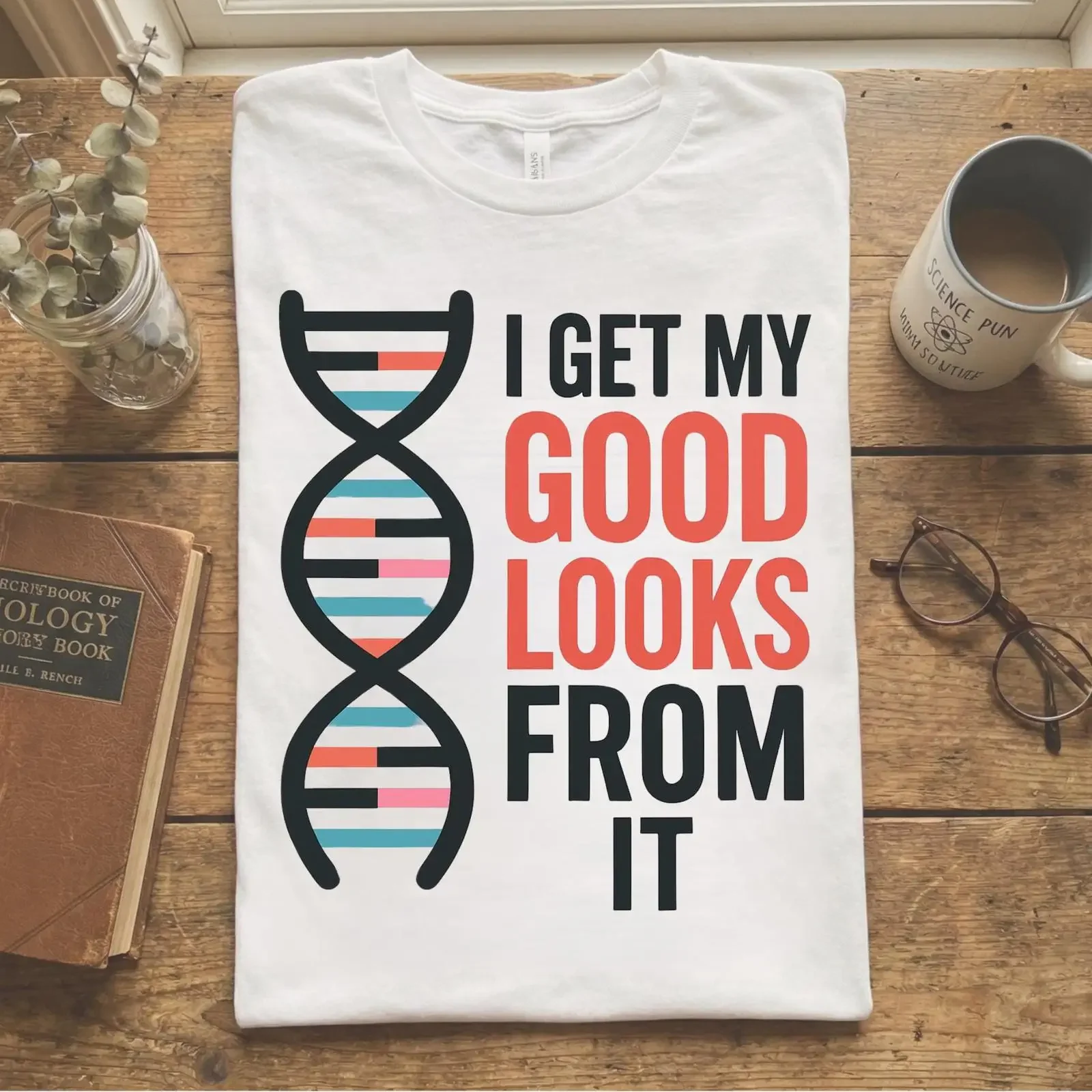 DNA Good Looks Science T Shirt Funny Biology Genetics Teacher  vintage Washed fashion Versatile Stretched Stylish Breathable