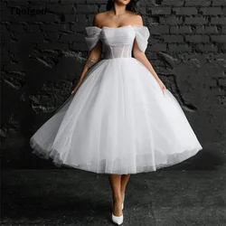 Toofgon Shiny Tulle Short Wedding Dresses For Bride Lace Corset Back Bridal Gowns Formal Occasion Party Prom Dress Customized