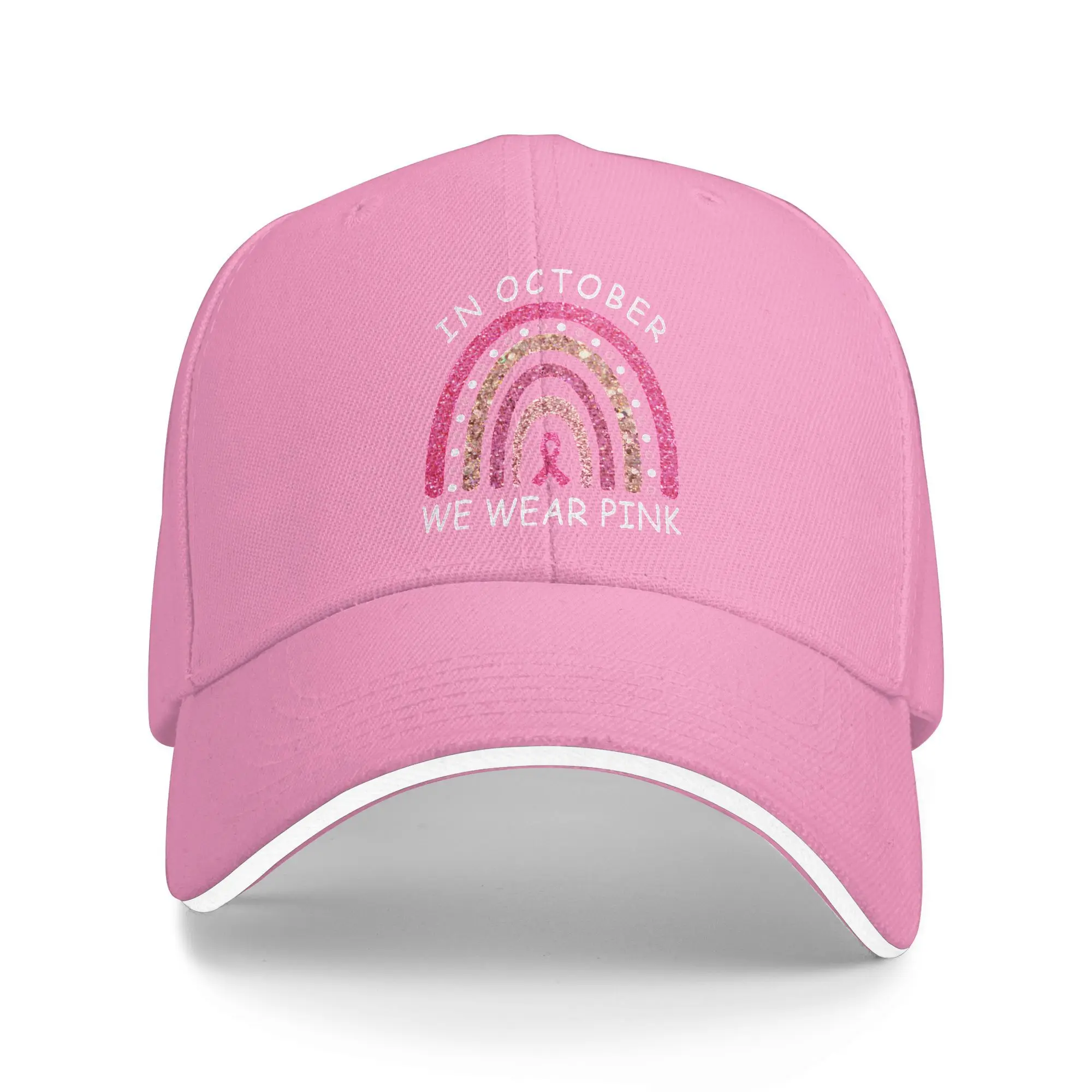 أكتوبر نرتدي الوردي قوس قزح سرطان الثدي الوعي الشريط ساندويتش قبعة قبعة بيسبول قبعة Snapback قبعات قبعة قبعات
