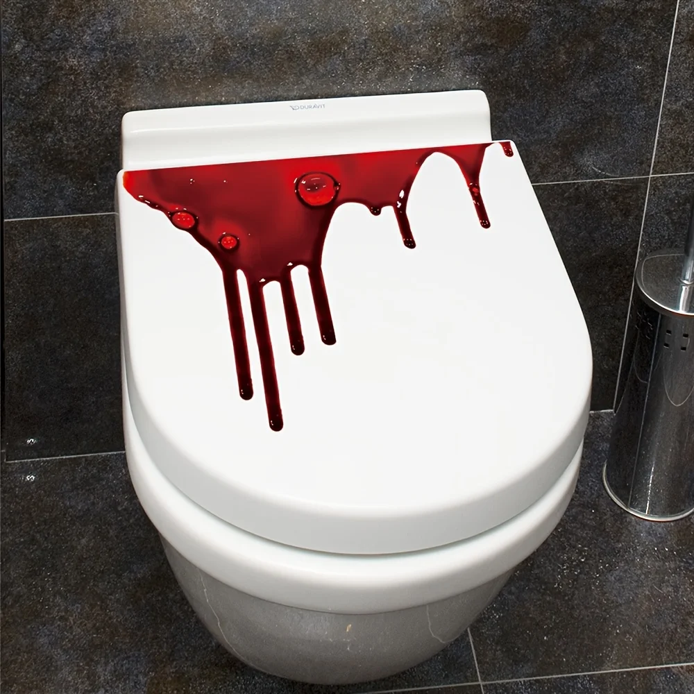 Halloween Horror Toilet Sticker Spooky Blood Pattern Self‑Adhesive Wall Decal Easy‑Remove Home Decor for Bathroom Party Decor