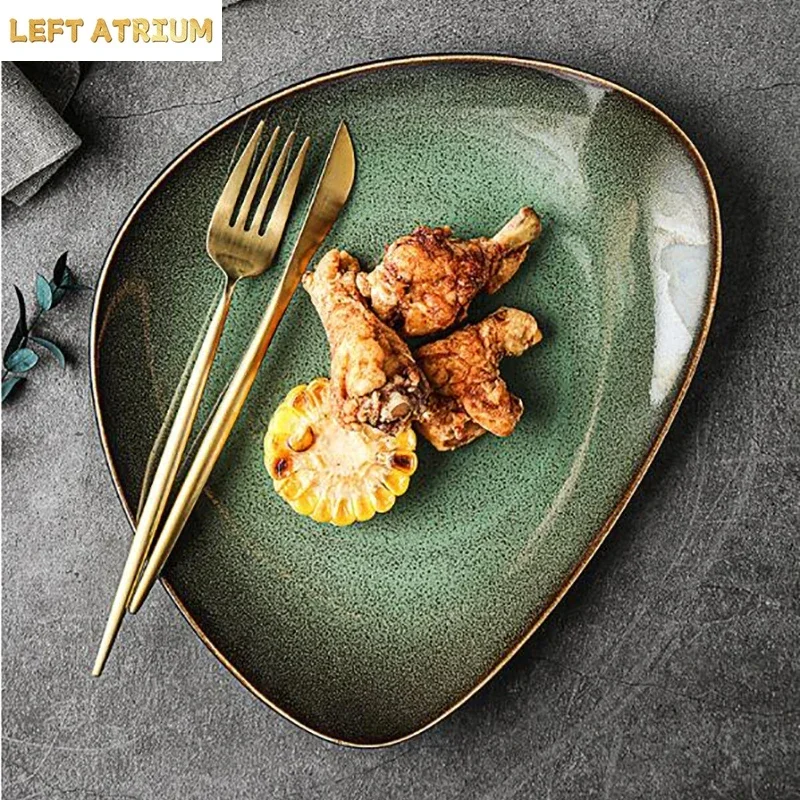 Japanese-style Ceramic Special-shaped Triangular Dinner Plate Pasta Plate Household Steak Fruit Dish Hotel Restaurant Tableware
