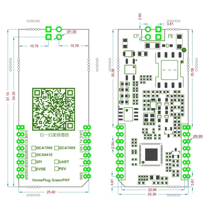 Placa de desarrollo QCA7000/7005 enchufe doméstico GreenPHY/ISO15118 Raspberry Pi