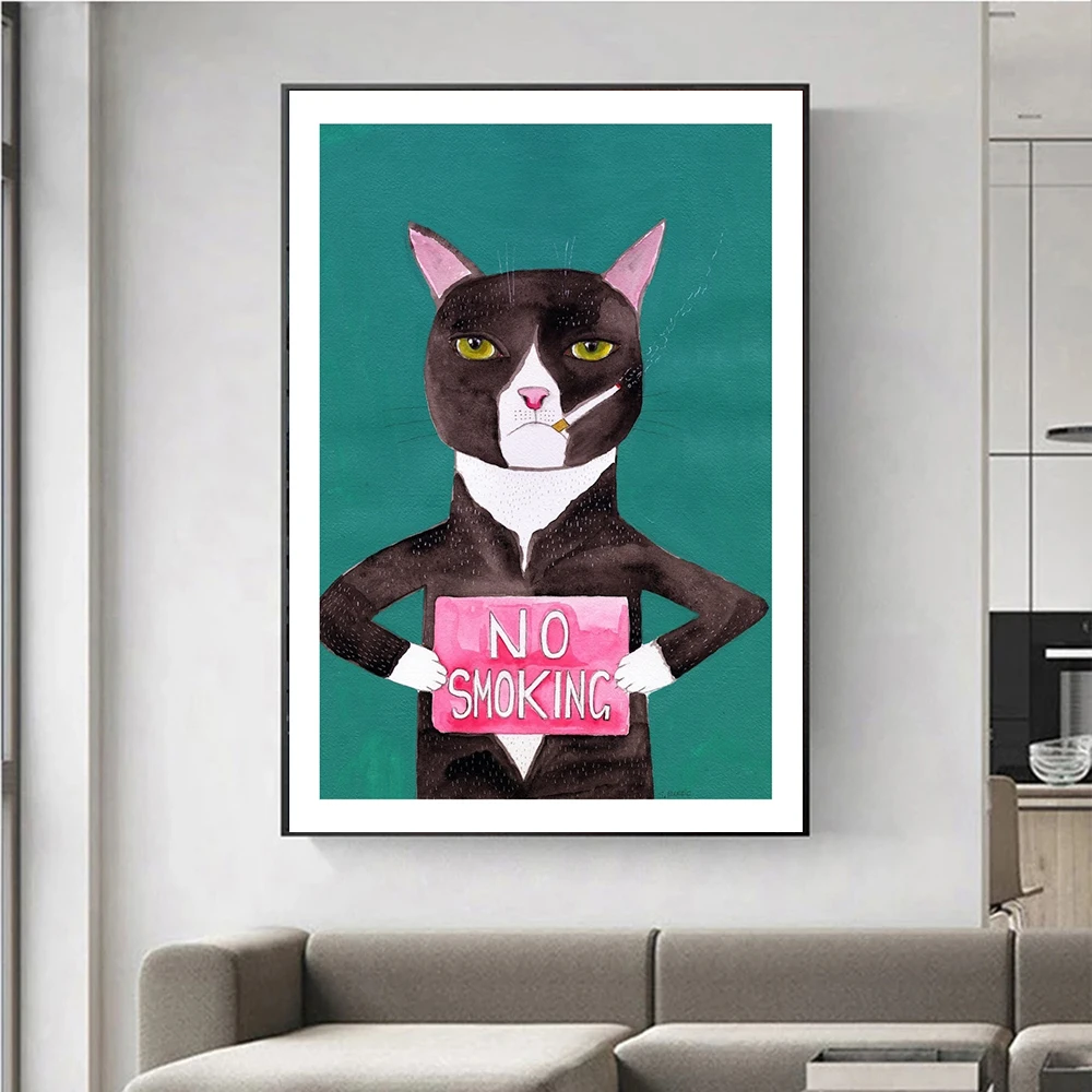 Tuxedo Cat Funny Art Animal No Smoking Humour Poster Print Living Room Wall Canvas Painting Nordic Modern Cute Home Decor