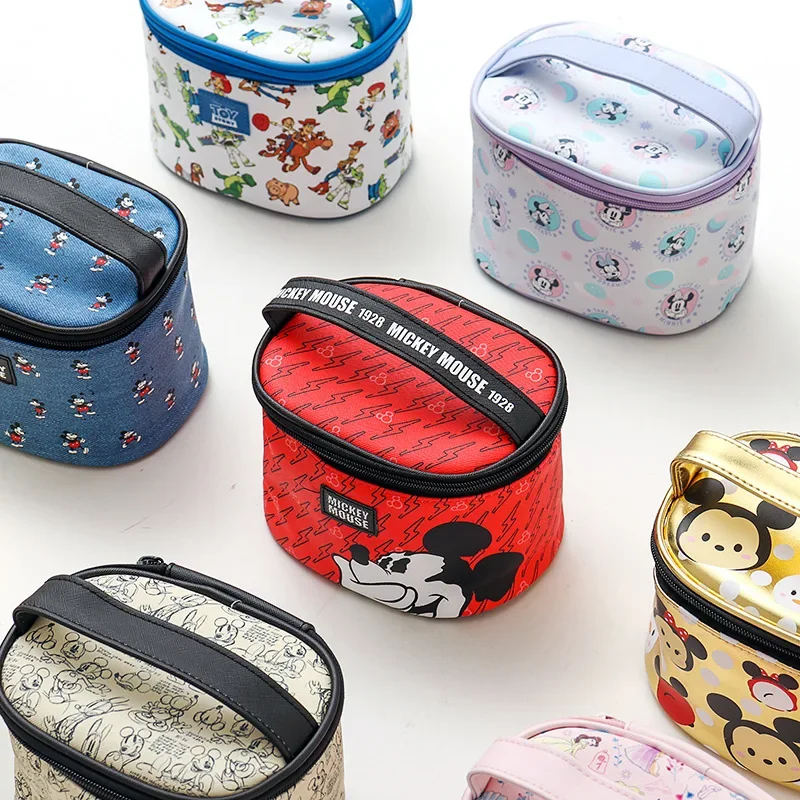 New Genuine Disney Girls PU Makeup Bags Mickey Minnie Princess Stationery Box Cosmetic Bags Girls Birthday Gift Beauty Bag