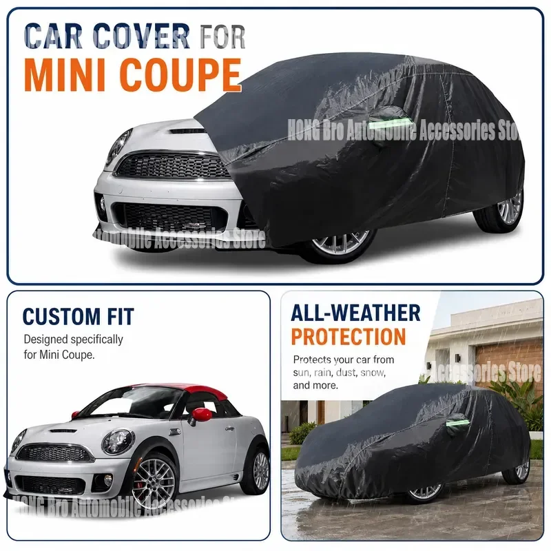 For Mini Coupe 2011-2015 Black Car Cover Waterproof UV Sun Rain Snow Dust Protection Windproof Auto Exterior Accessories