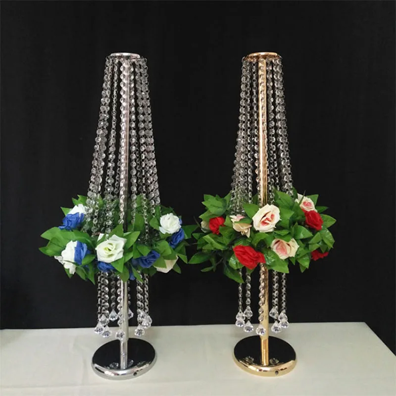 

Romantic Gold Silver Flower Stand Holder Metal Centerpieces Decoration For Wedding Event