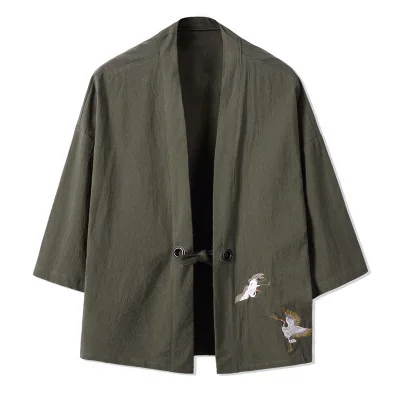Men Kimono Crane Embroidery Harajuku Japanese Style Cardigan Casual Cotton Men Samurai Costume Yukata Asian Clothes Men Jackets - view 2