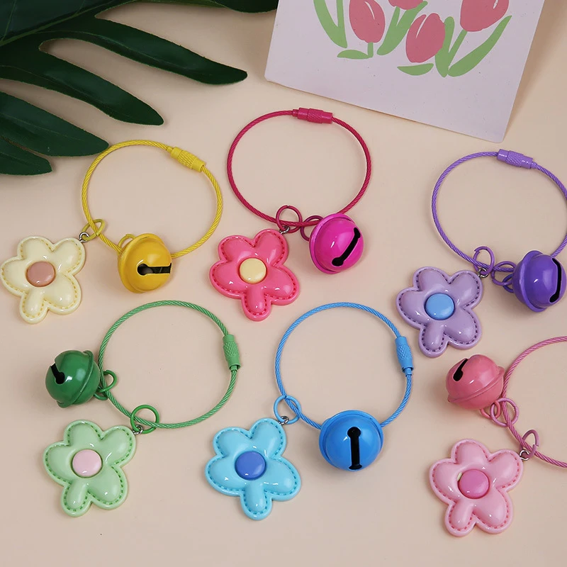 Candy Color Flower Keychain Cute Sweet Floral Keyring Car Key Holder Girls School Bag Pendant Backpack Hanging Decoration