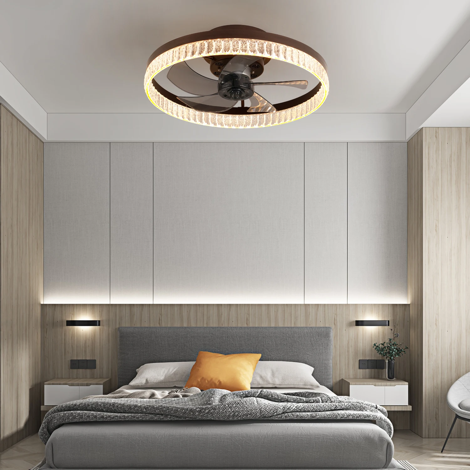 

Ceiling Fans with Lights, Minimalist Ring Led Chandelier Fan with Remote Control Modern Ceiling Lamp for Bedroom Nursery Living